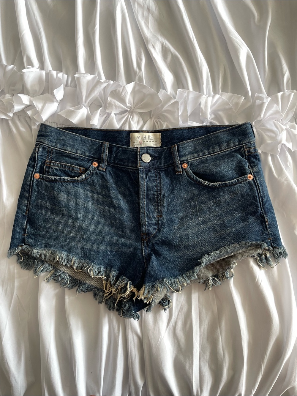 Free people High-Rise Frayed Hem Denim Shorts - Dark Blue